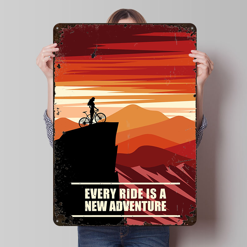 Retro Gaming At - Poster Logam Petualangan Bersepeda Saat Matahari