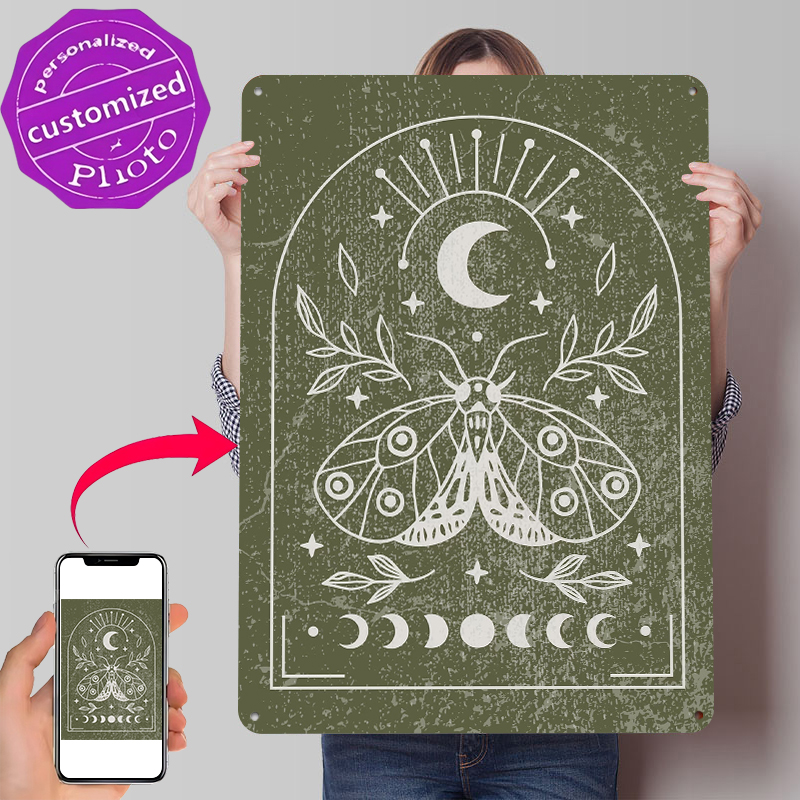 Retro Gaming At - Poster Kupu-kupu dan Bulan, Papan Logam