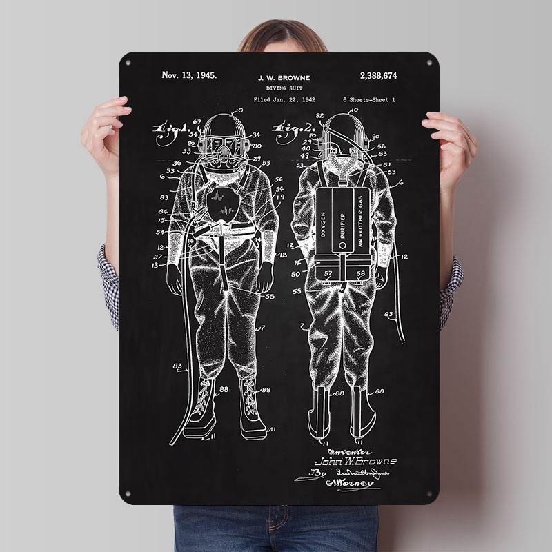 Retro Gaming At - Poster Logam Paten Pakaian Selam 1945,