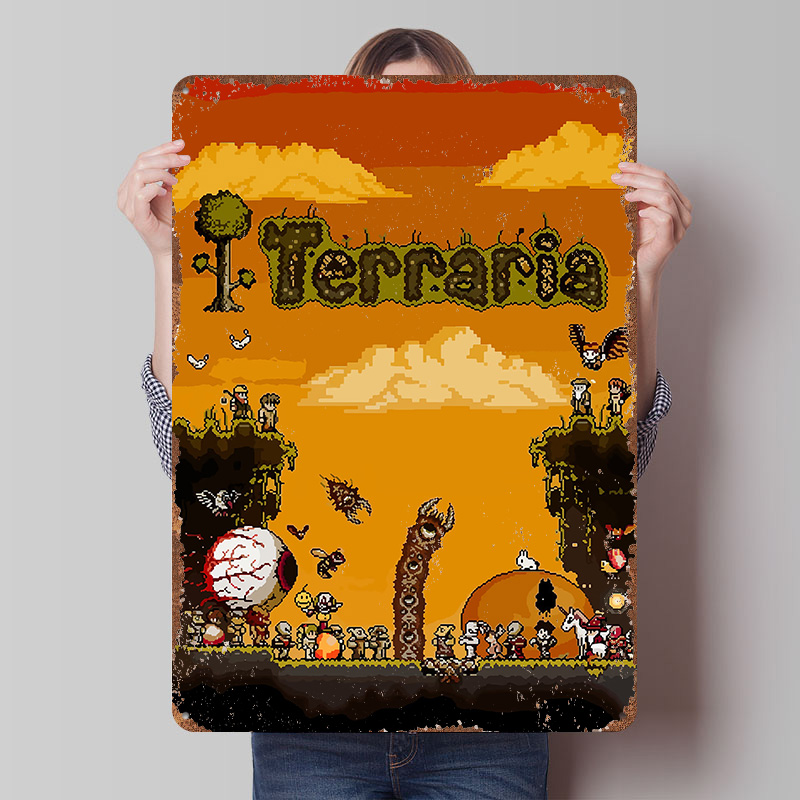 Retro Gaming At - Poster Cetak Game Terraria Pixel Art,