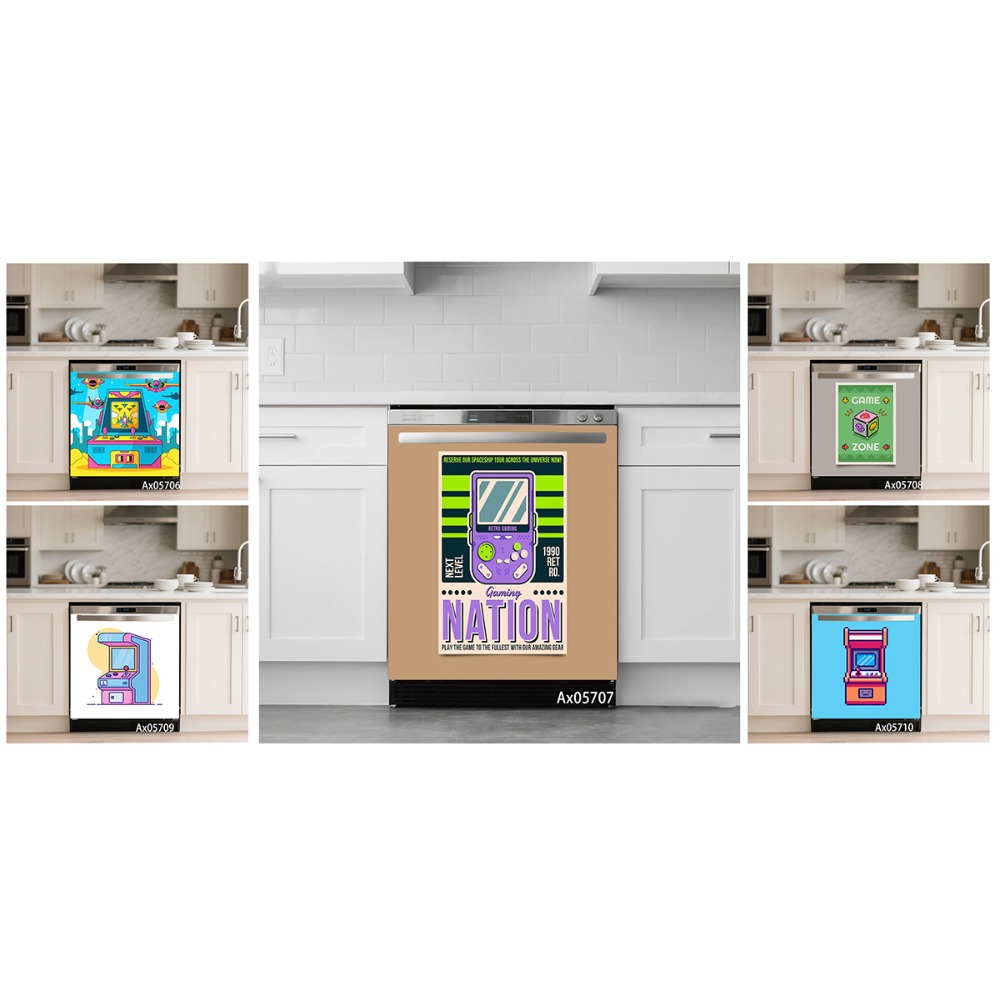Retro Gaming Cabinet - Stiker Pintu Mesin Cuci Piring Konsol