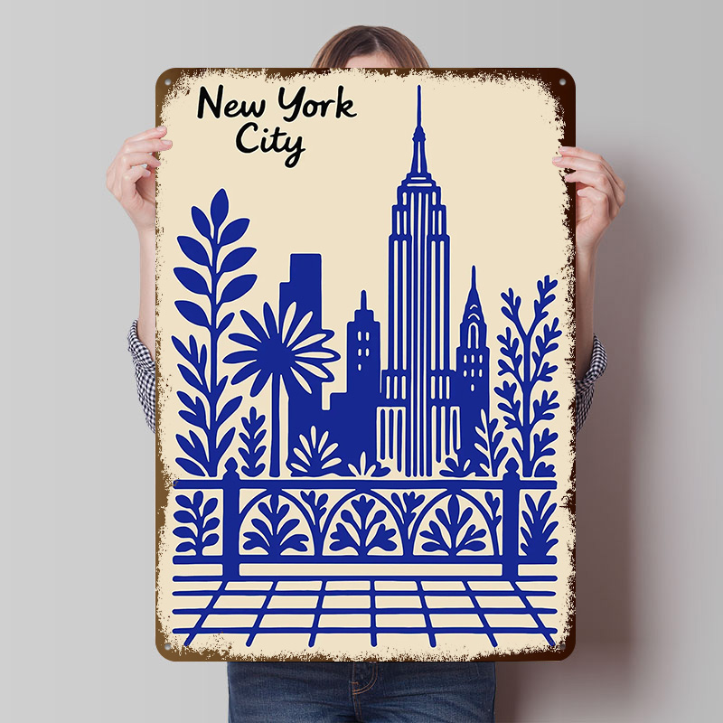 Retro Gaming At - Poster Biru Kota New York, Papan