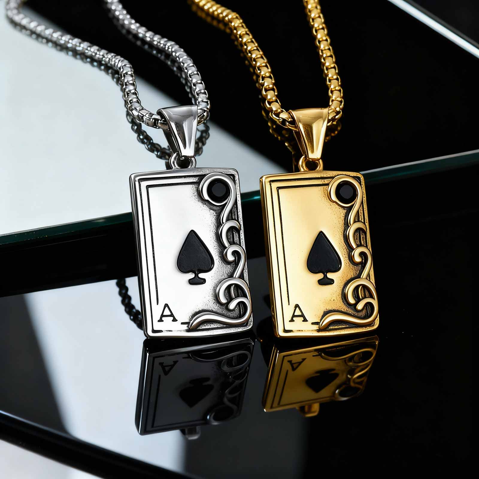 Kalung Liontin 'A' Poker Spade - Retro Gaming Theme ulasan dan harga