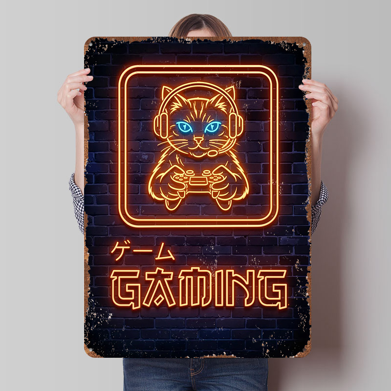 Poster Cetak Kucing Neon Gamin - Retro Gaming At ulasan dan harga